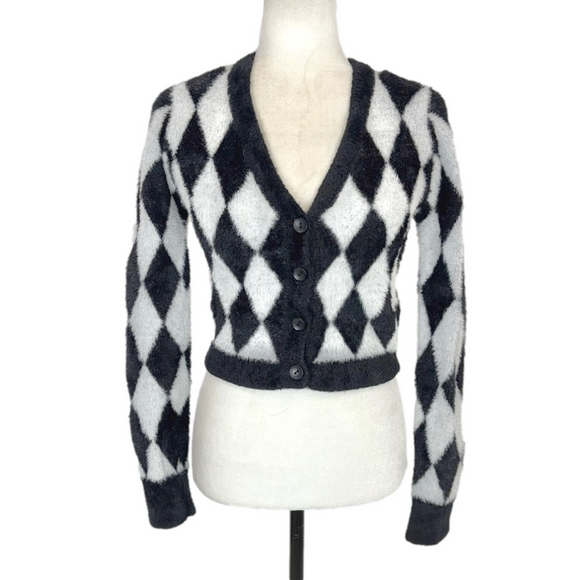 twik Sweaters - Twik argyle harlequin fuzzy cardigan